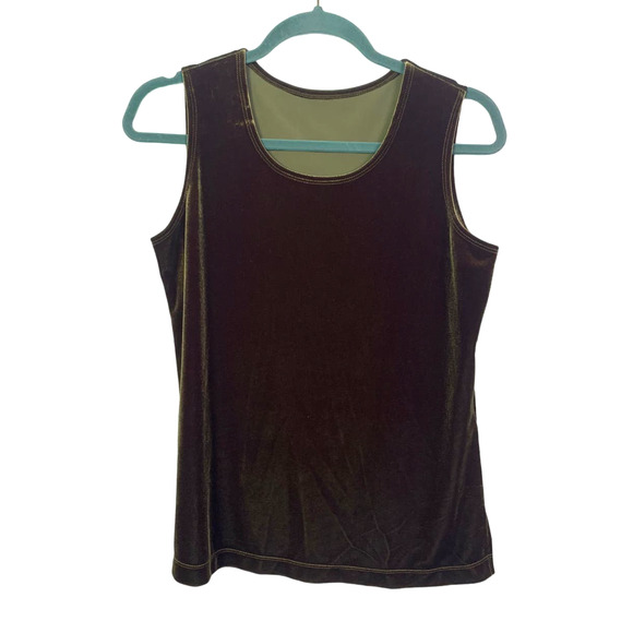 Susan Graver Womens Velour Velvet Top Size S Green Scoop Neck Sleeveless - Picture 1 of 6